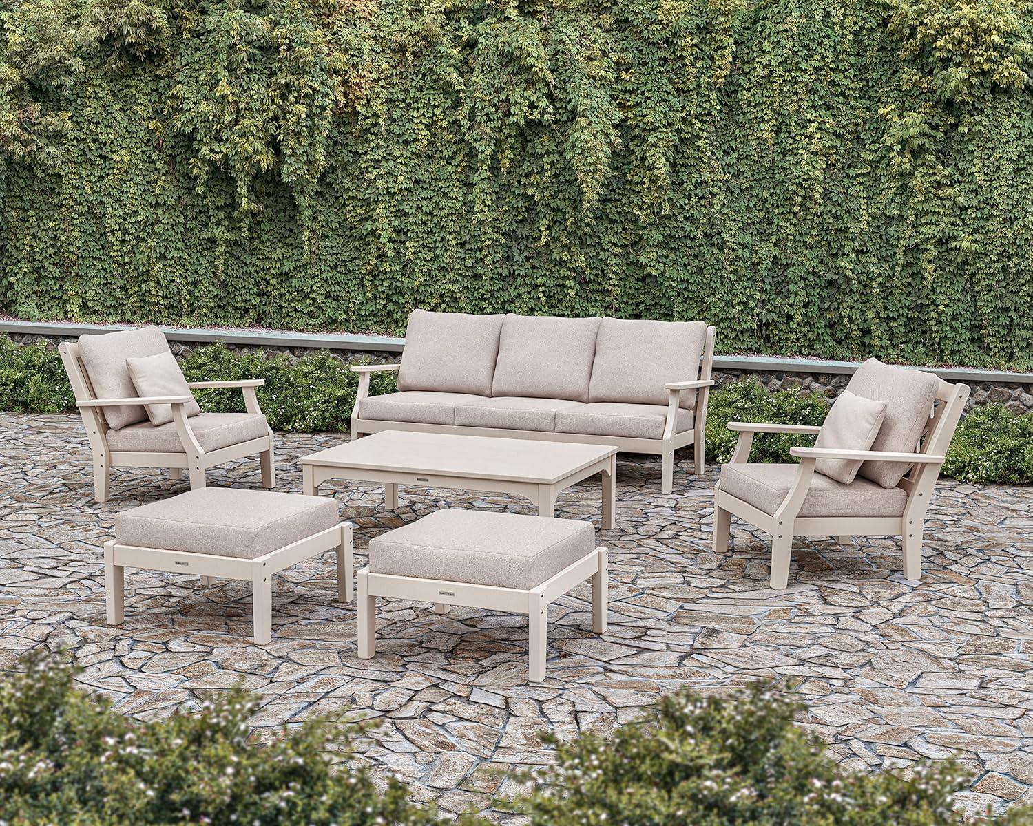 imageMartha Stewart by POLYWOOD Chinoiserie 6Piece Lounge Sofa Set in MahoganySpiced BurlapSand Ash Charcoal