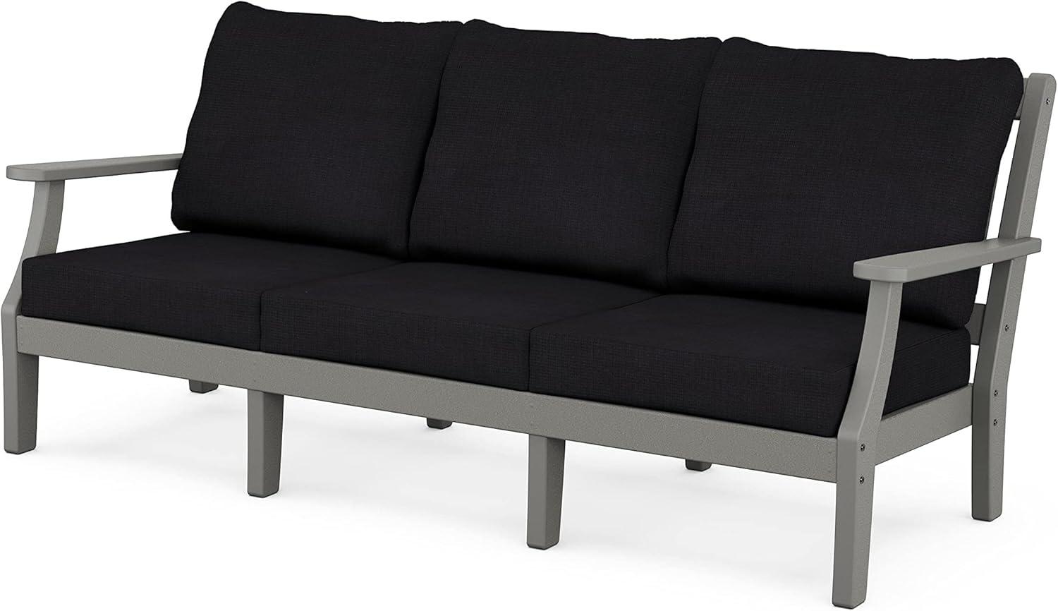 imageMartha Stewart by POLYWOOD Chinoiserie 6Piece Lounge Sofa Set in MahoganySpiced BurlapSlate Grey Midnight Linen
