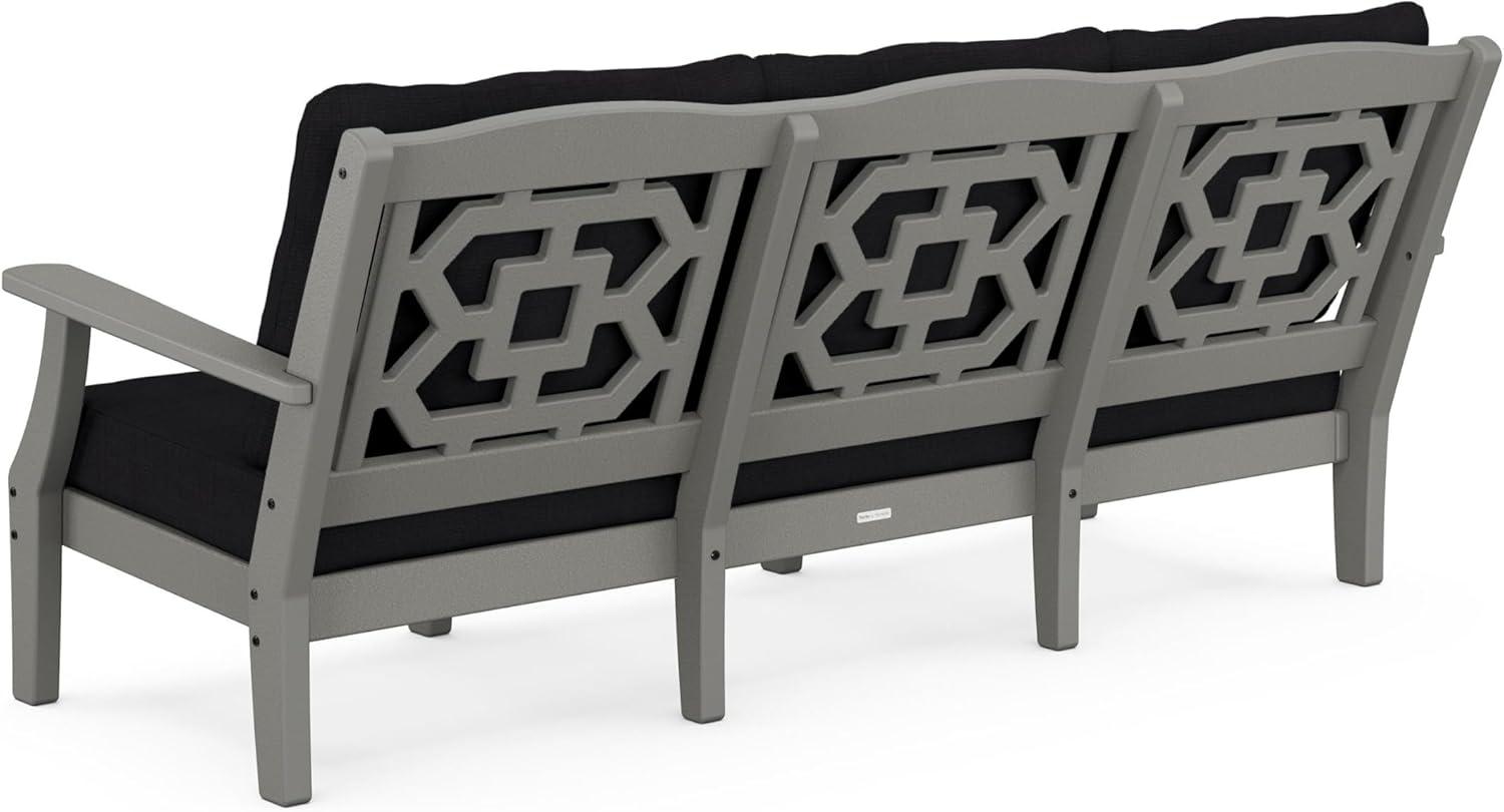 imageMartha Stewart by POLYWOOD Chinoiserie 6Piece Lounge Sofa Set in MahoganySpiced BurlapSlate Grey Midnight Linen