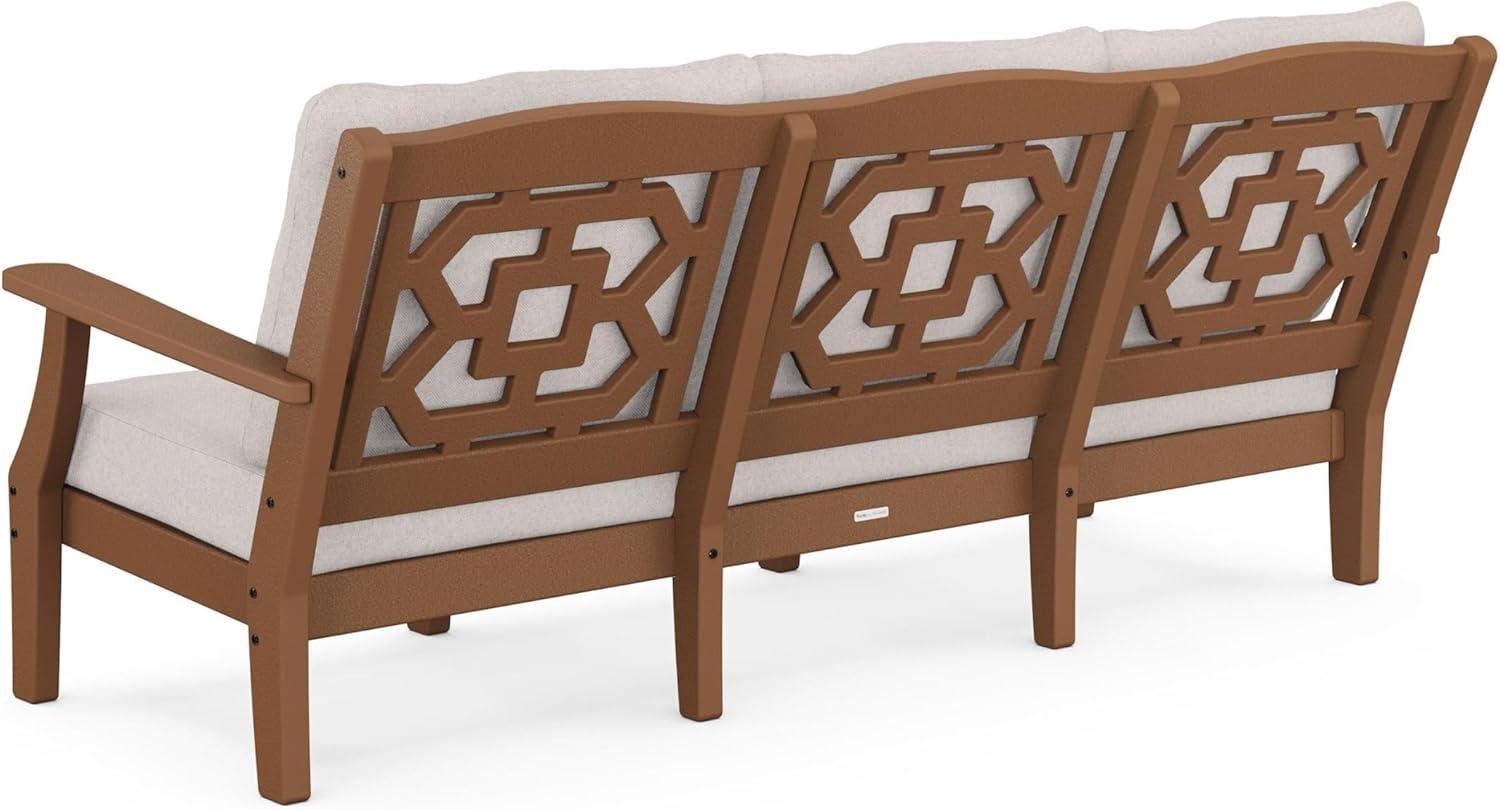 imageMartha Stewart by POLYWOOD Chinoiserie 6Piece Lounge Sofa Set in MahoganySpiced BurlapTeak Dune Burlap