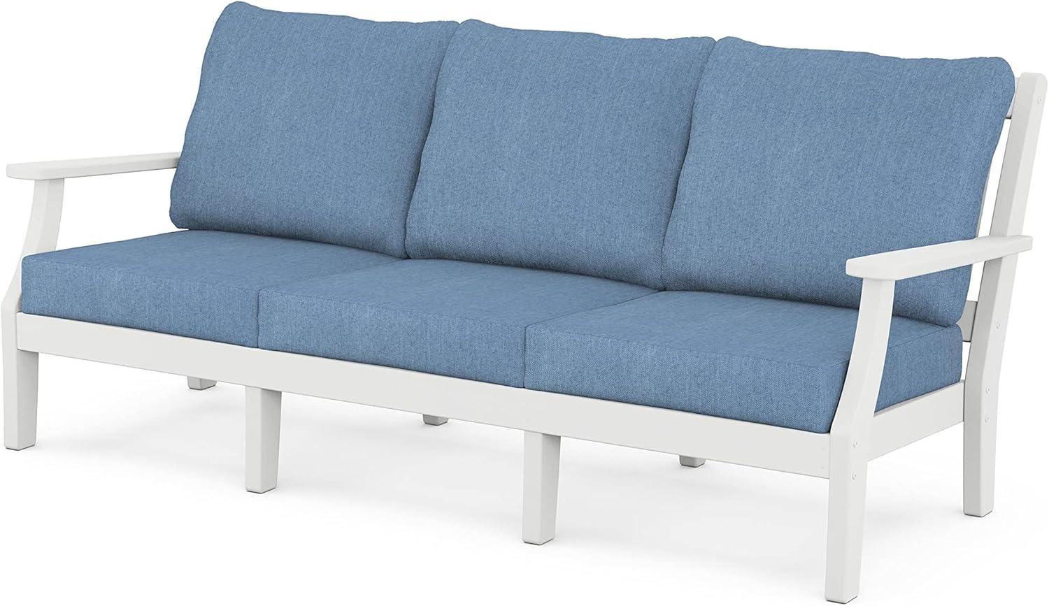 imageMartha Stewart by POLYWOOD Chinoiserie 6Piece Lounge Sofa Set in MahoganySpiced BurlapWhite Sky Blue
