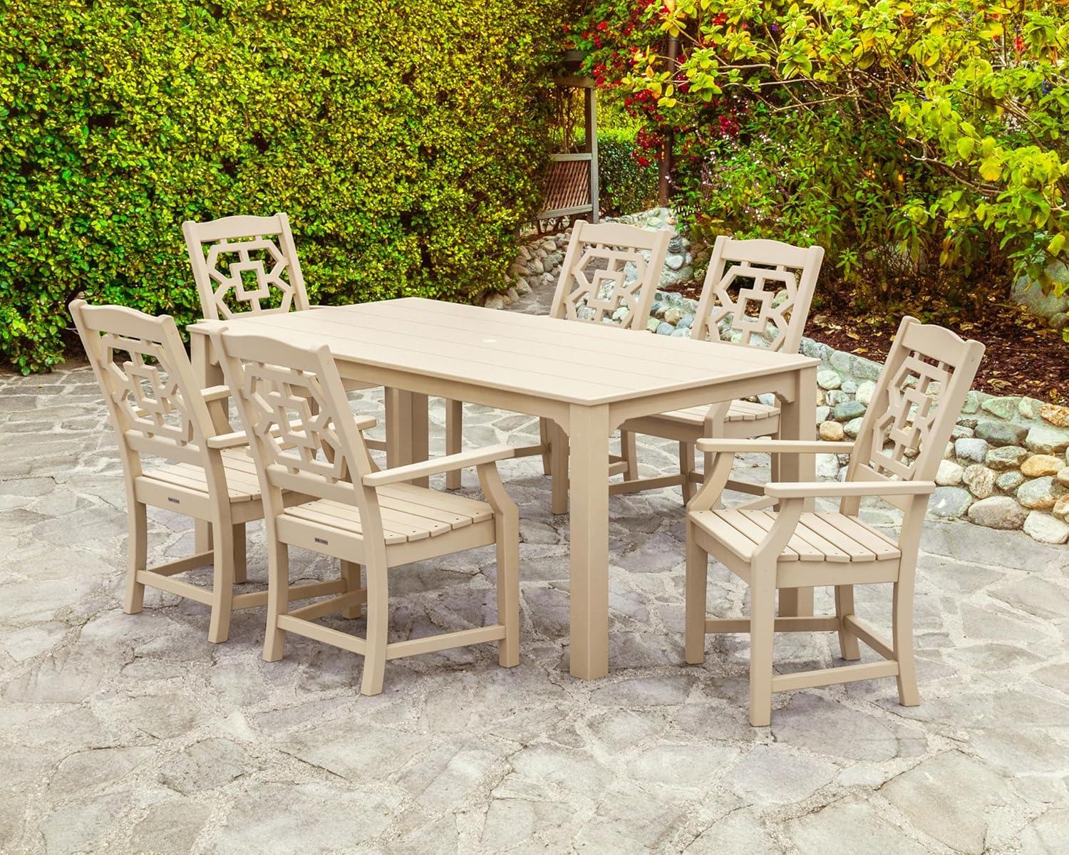imageMartha Stewart by POLYWOOD Chinoiserie Arm Chair 7Piece Parsons Dining Set Exclusive in TeakSlate Grey
