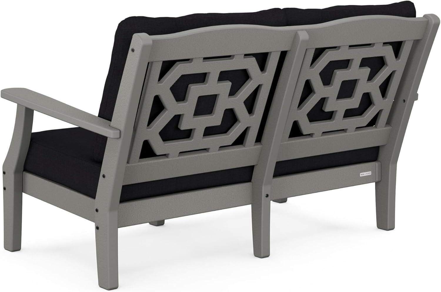 imageMartha Stewart by POLYWOOD Chinoiserie Deep Seating Loveseat in MahoganySpiced BurlapSlate Grey Midnight Linen
