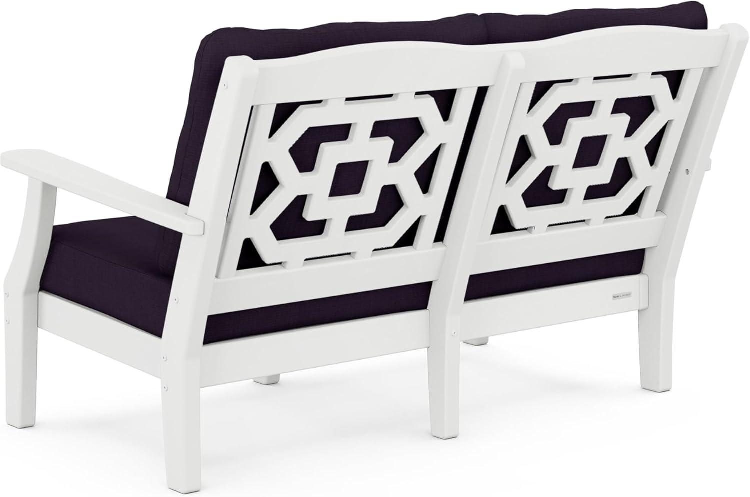 imageMartha Stewart by POLYWOOD Chinoiserie Deep Seating Loveseat in MahoganySpiced BurlapWhite Navy Linen