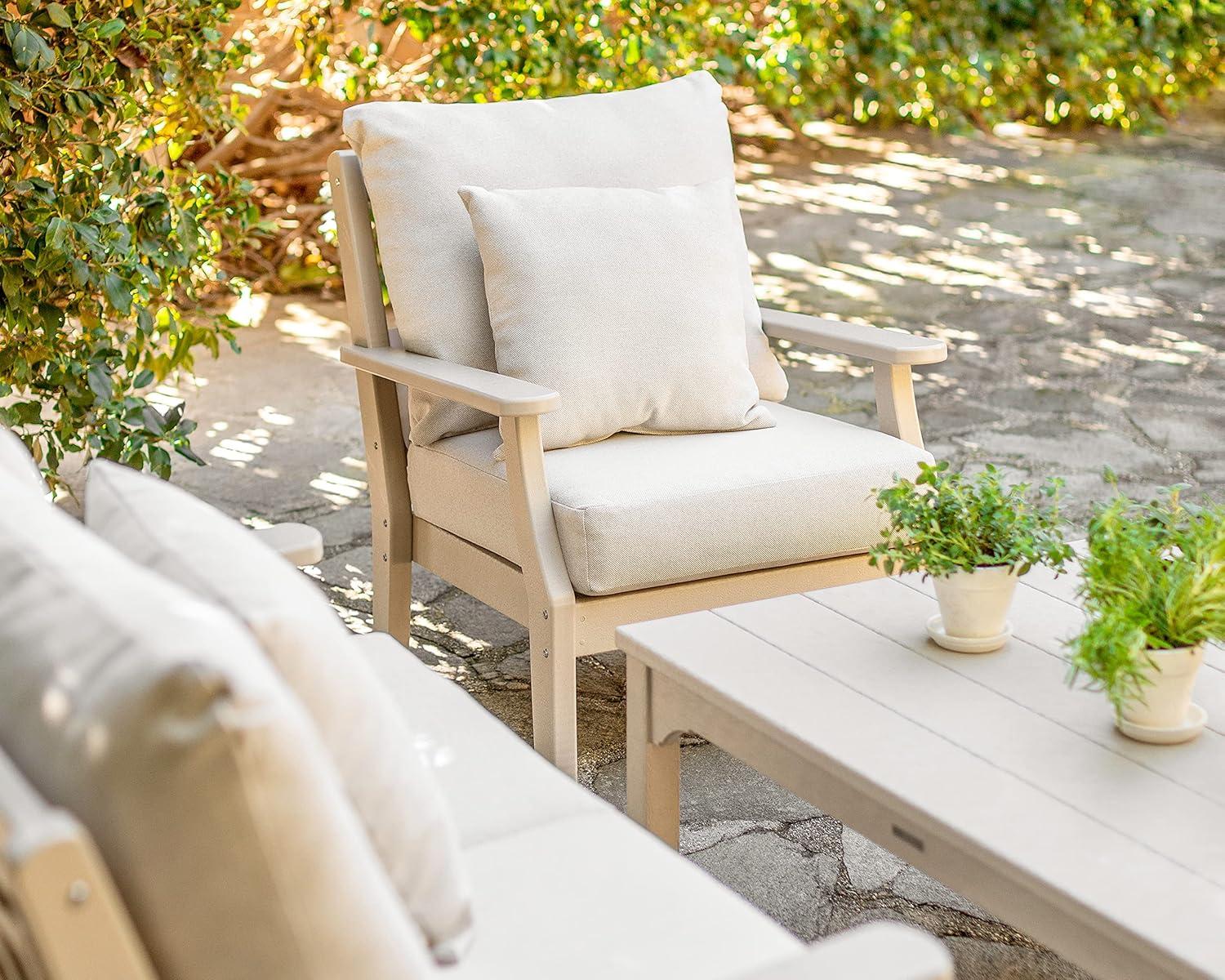 imageMartha Stewart by POLYWOOD Chinoiserie Deep Seating Loveseat in MahoganySpiced BurlapWhite Navy Linen