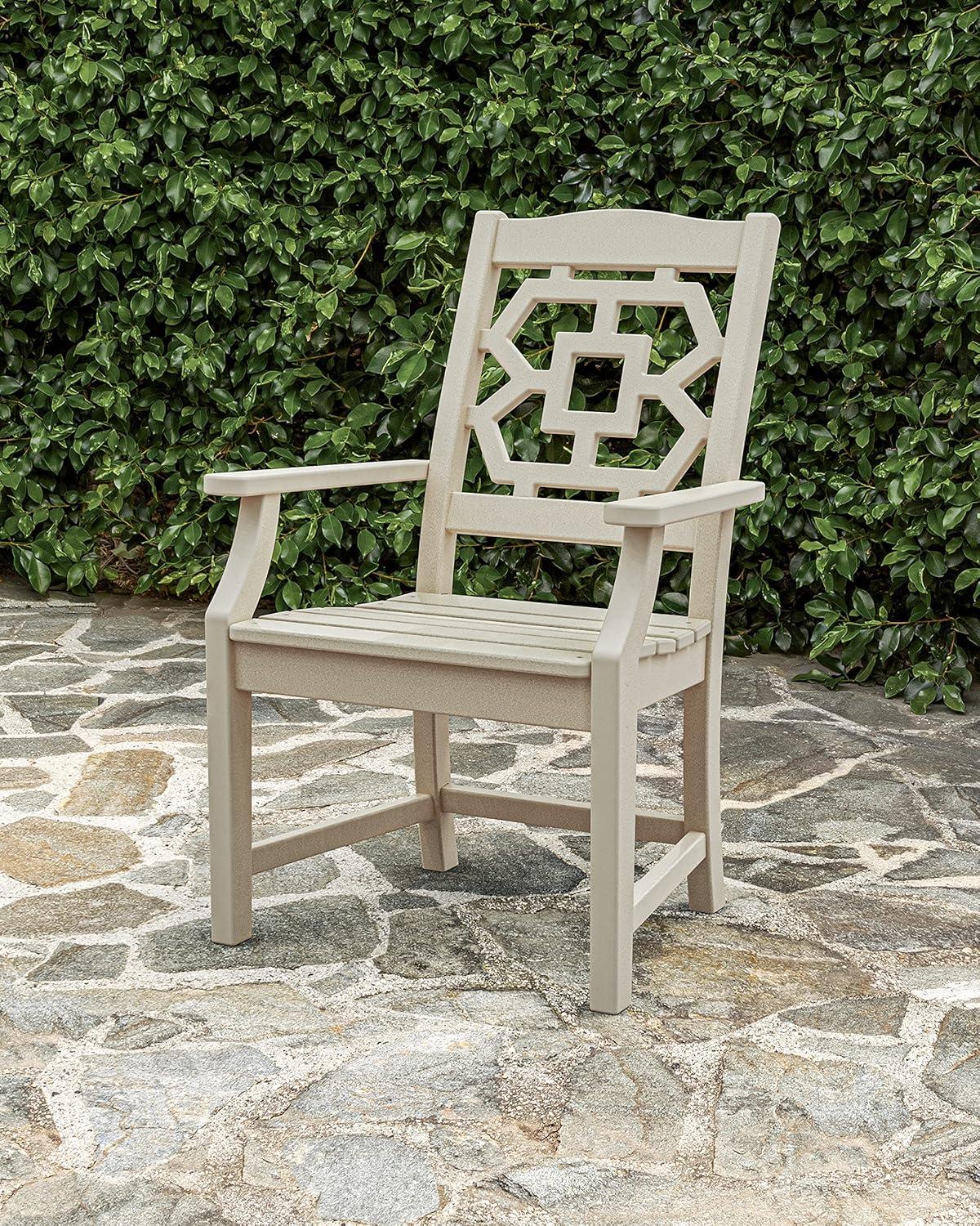 imageMartha Stewart by POLYWOOD Chinoiserie Outdoor Dining Arm Chair Slate Grey Durable HDPE AllWeather Comfortable Patio Seating with Lattice Back Backyard Garden Furniture Made in The USAGreen
