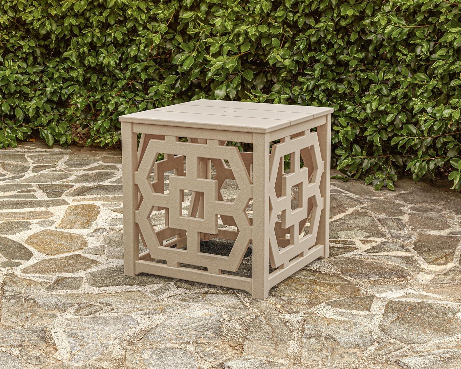 imageMartha Stewart by POLYWOOD Chinoiserie Outdoor Umbrella Stand Accent Table White Lattice 22x22 Square Durable HDPE AllWeather Small Patio Furniture for Backyard Deck Garden Made in The USATeak