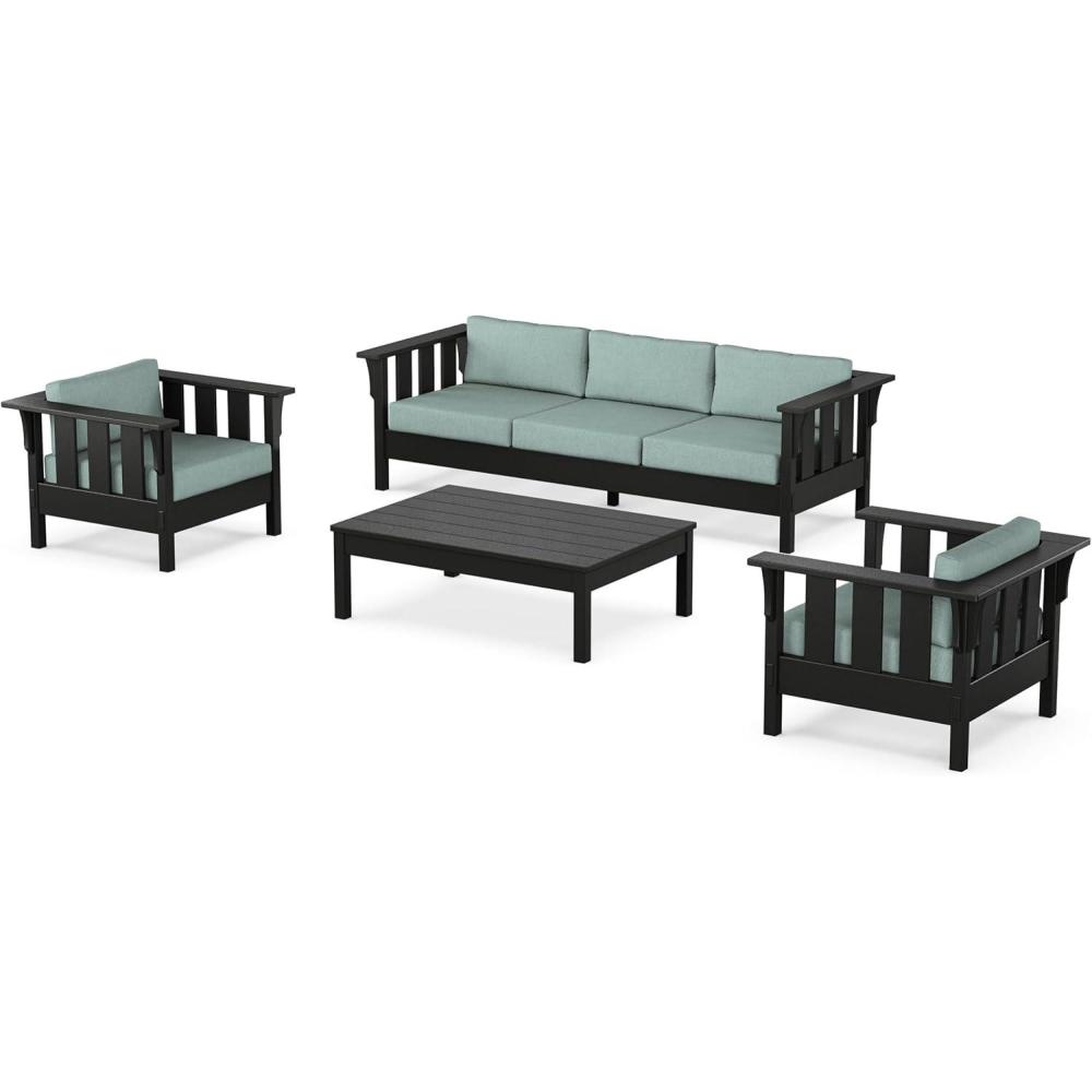 imageMartha Stewart by POLYWOOD Acadia 4Piece Deep Seating Set with Sofa in Black Sky BlueGlacier Spa