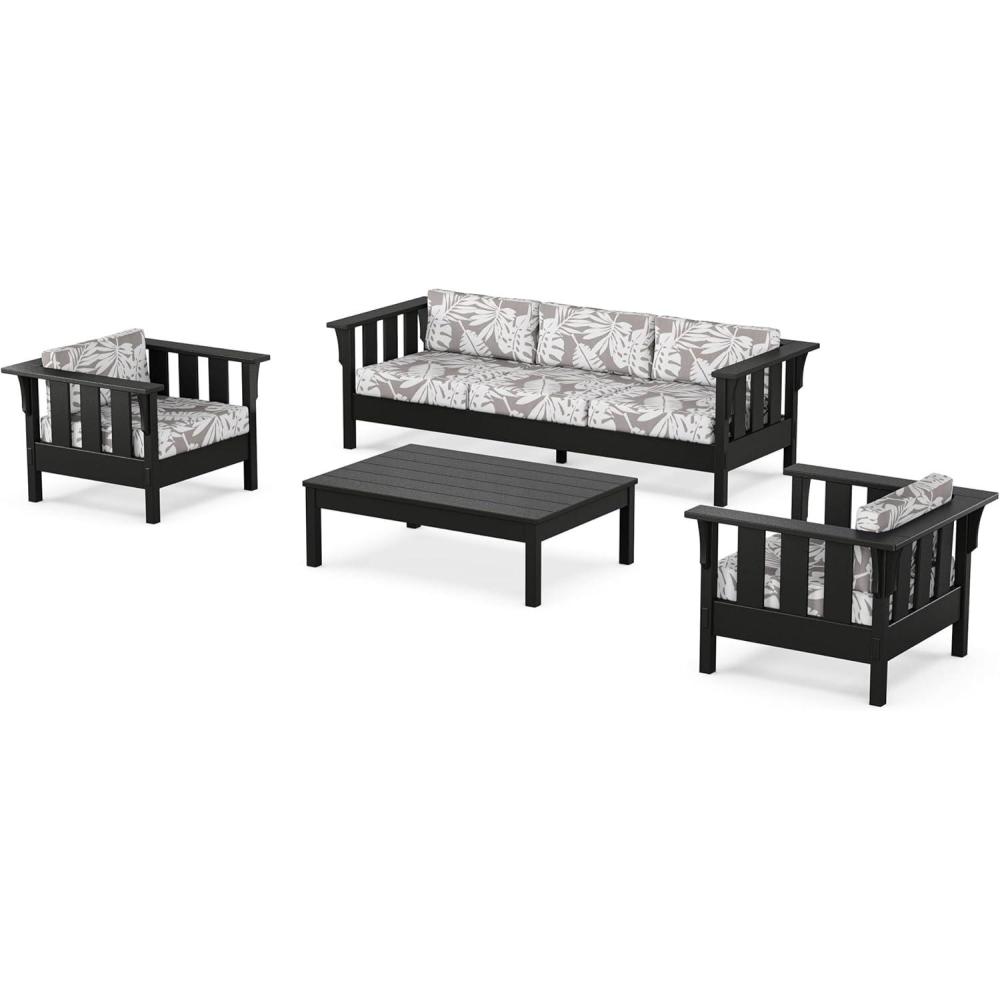 imageMartha Stewart by POLYWOOD Acadia 4Piece Deep Seating Set with Sofa in Black Sky BlueLeaf Grey Mist
