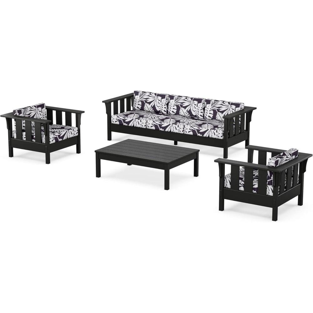 imageMartha Stewart by POLYWOOD Acadia 4Piece Deep Seating Set with Sofa in Black Sky BlueLeaf Navy