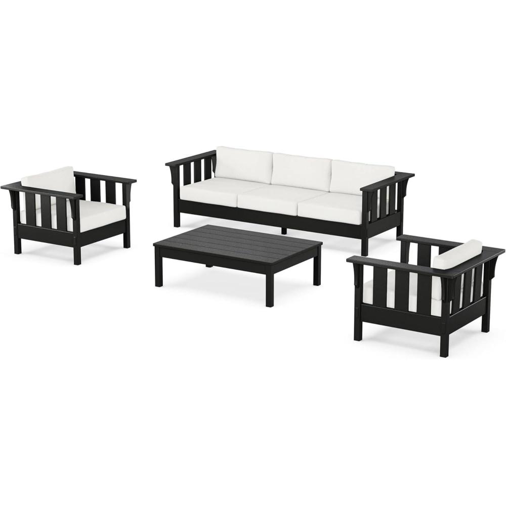 imageMartha Stewart by POLYWOOD Acadia 4Piece Deep Seating Set with Sofa in Black Sky BlueNatural Linen