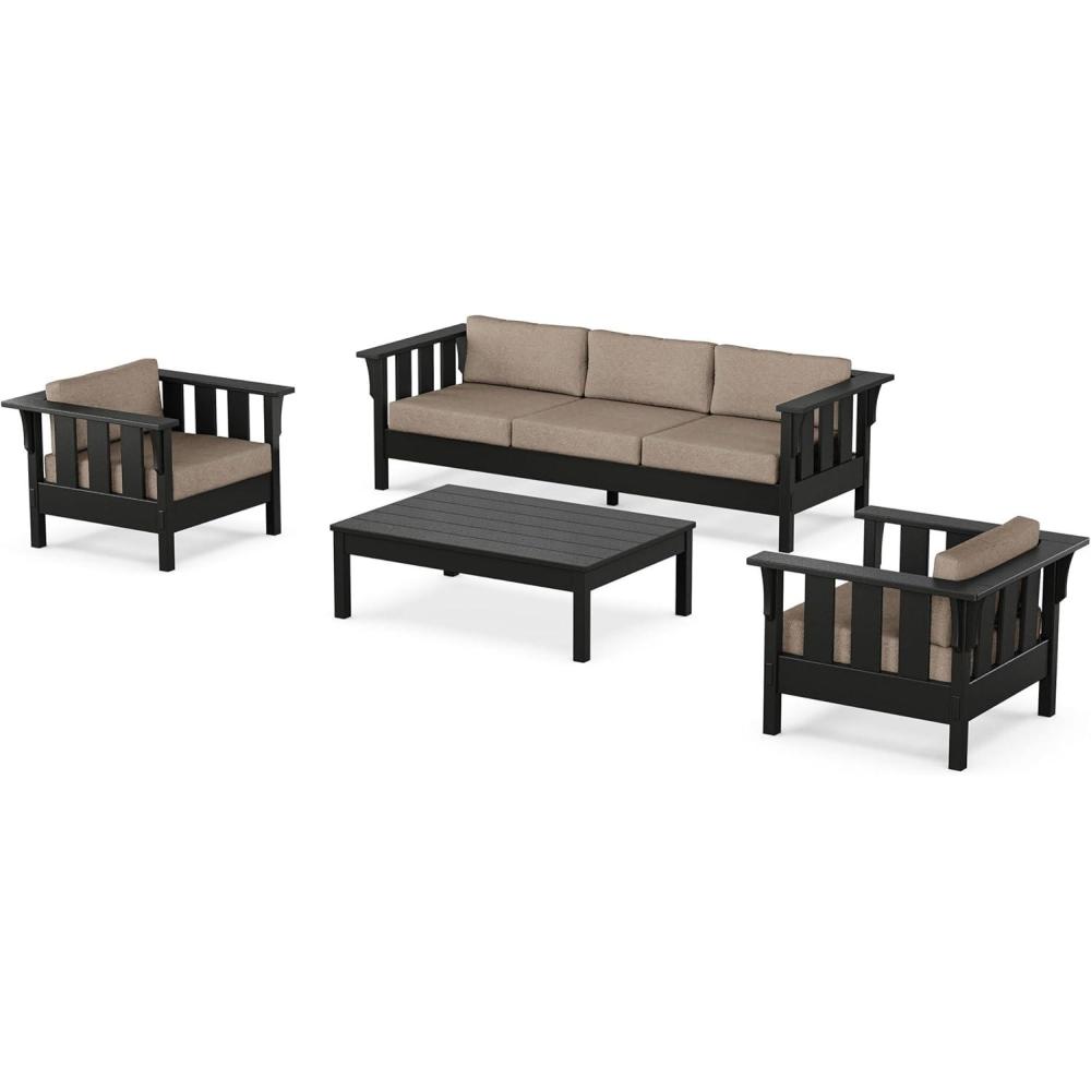 imageMartha Stewart by POLYWOOD Acadia 4Piece Deep Seating Set with Sofa in Black Sky BlueSpiced Burlap