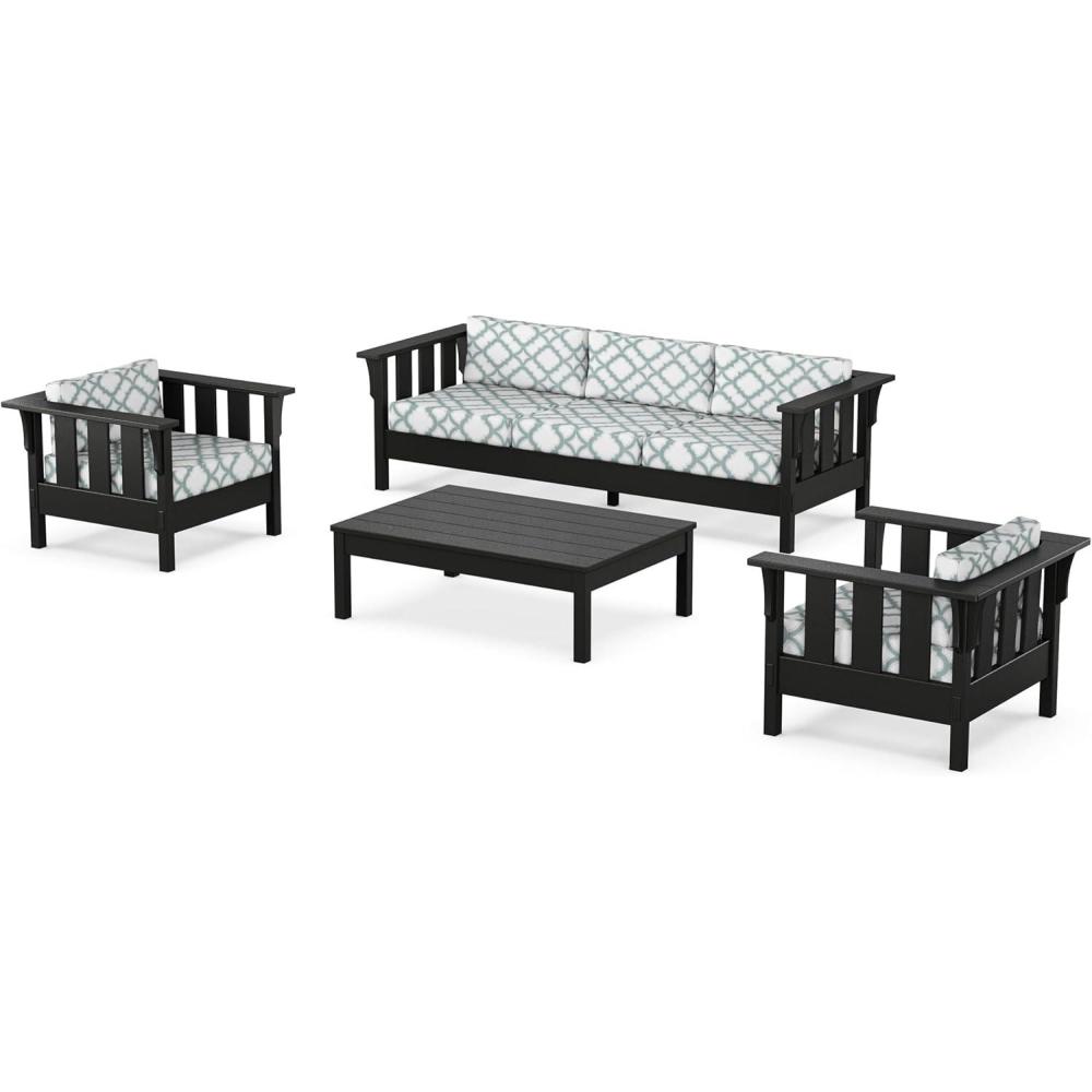 imageMartha Stewart by POLYWOOD Acadia 4Piece Deep Seating Set with Sofa in Black Sky BlueTrellis Glacier Spa