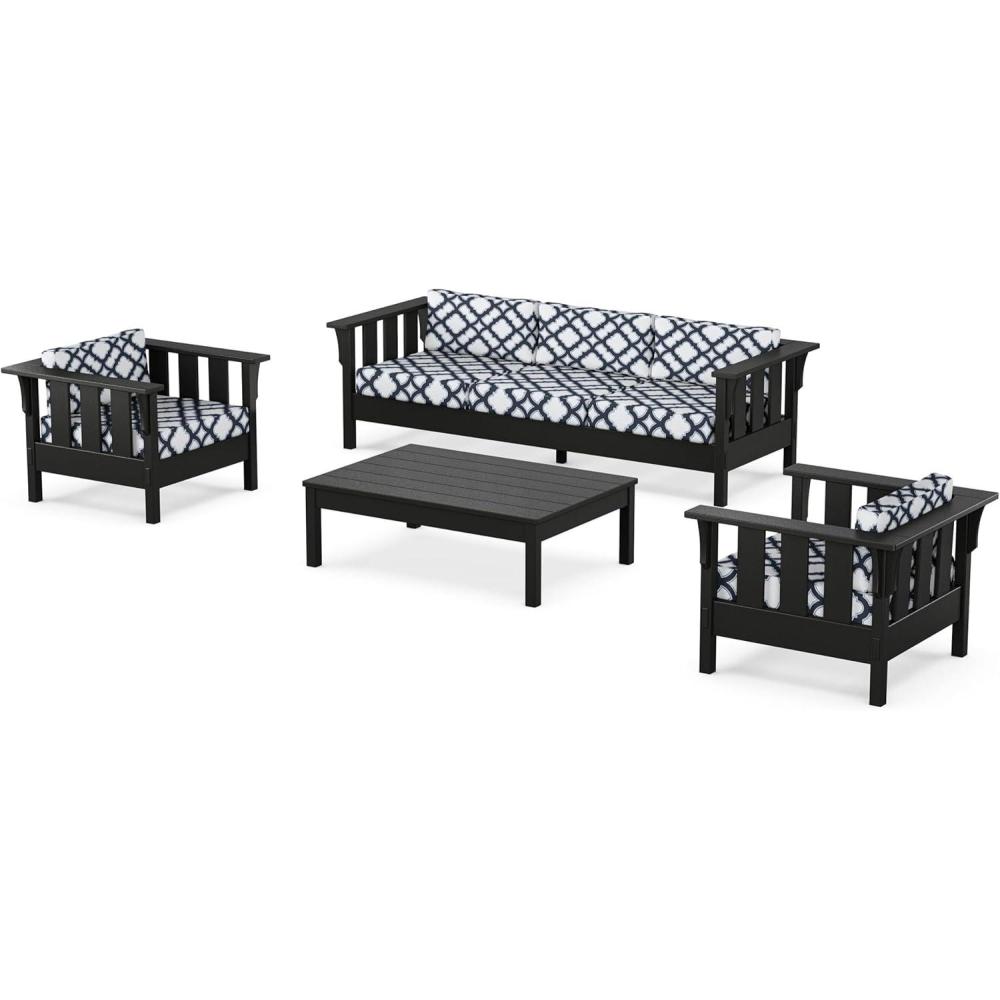 imageMartha Stewart by POLYWOOD Acadia 4Piece Deep Seating Set with Sofa in Black Sky BlueTrellis Marine Indigo