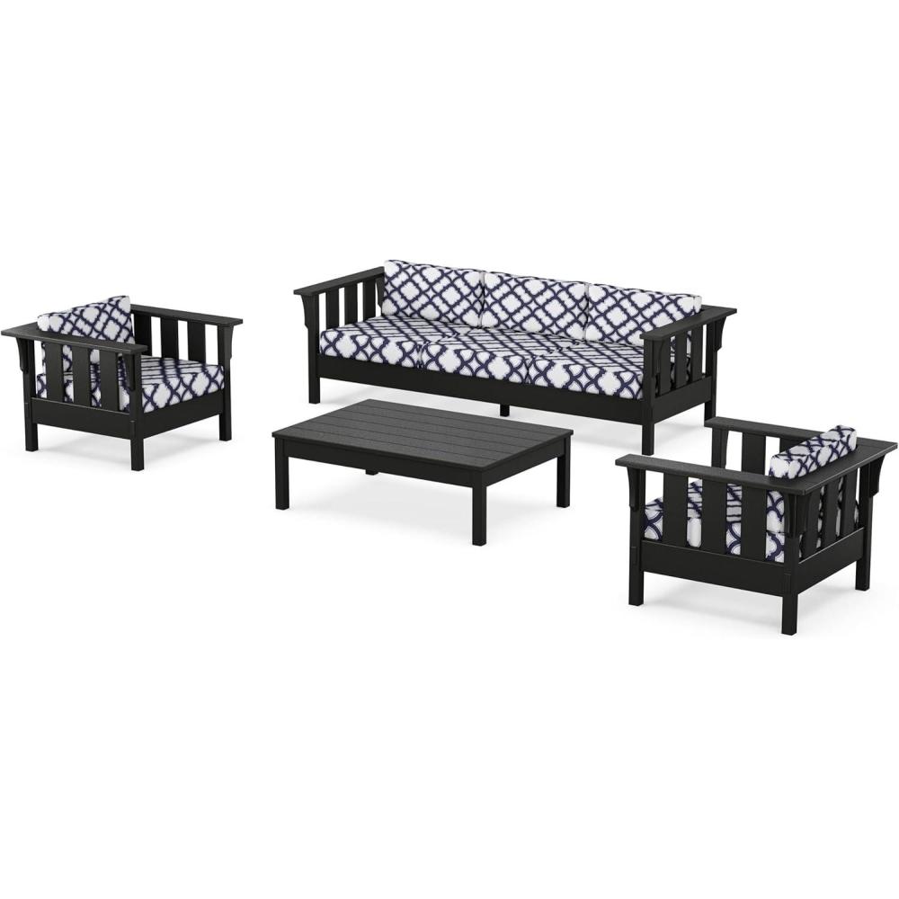 imageMartha Stewart by POLYWOOD Acadia 4Piece Deep Seating Set with Sofa in Black Sky BlueTrellis Navy