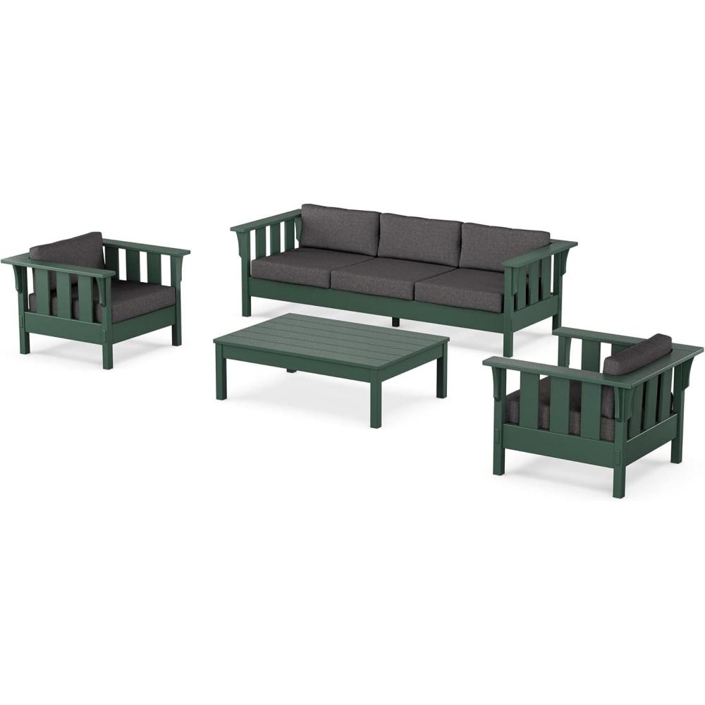 imageMartha Stewart by POLYWOOD Acadia 4Piece Deep Seating Set with Sofa in Green Buffalo Plaid Grey MistAsh Charcoal