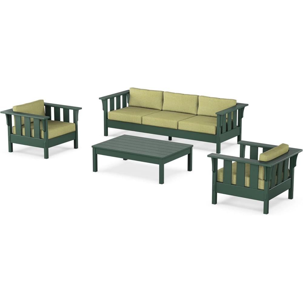 imageMartha Stewart by POLYWOOD Acadia 4Piece Deep Seating Set with Sofa in Green Buffalo Plaid Grey MistChartreuse Boucle