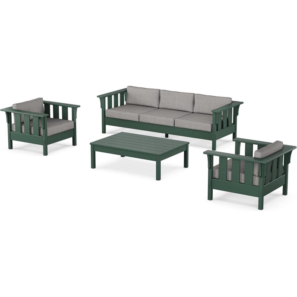 imageMartha Stewart by POLYWOOD Acadia 4Piece Deep Seating Set with Sofa in Green Buffalo Plaid Grey MistGrey Mist