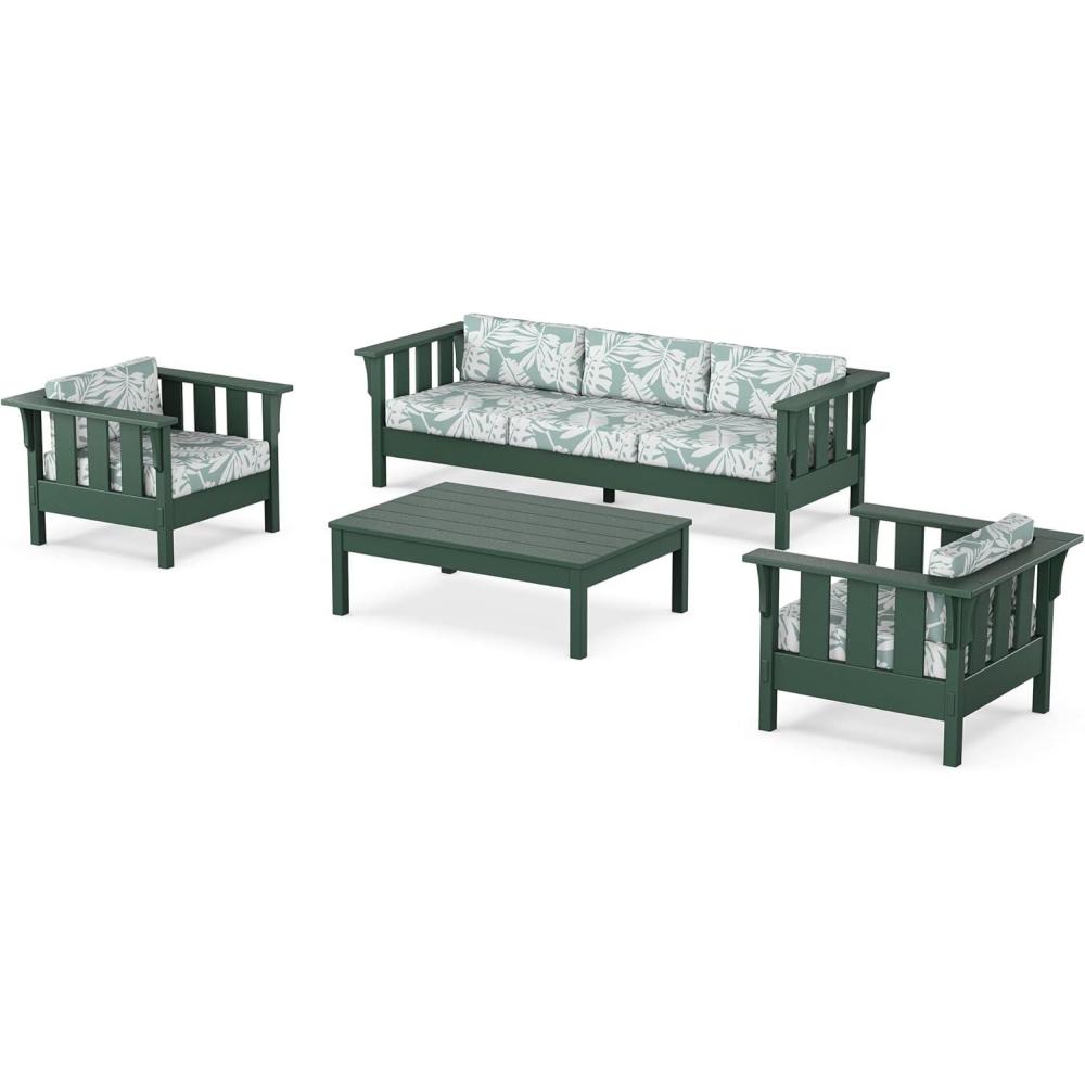 imageMartha Stewart by POLYWOOD Acadia 4Piece Deep Seating Set with Sofa in Green Buffalo Plaid Grey MistLeaf Glacier Spa