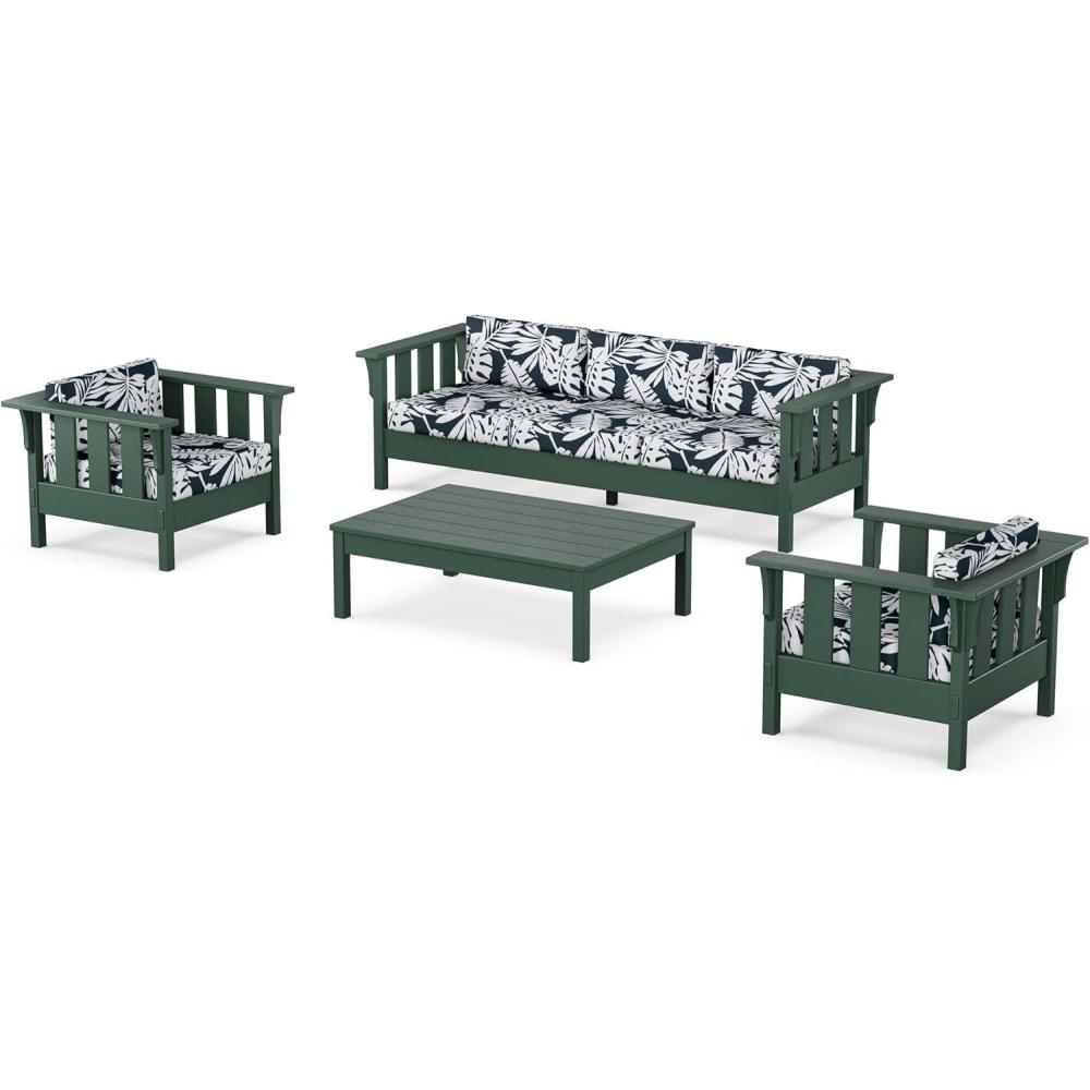 imageMartha Stewart by POLYWOOD Acadia 4Piece Deep Seating Set with Sofa in Green Buffalo Plaid Grey MistLeaf Marine Indigo