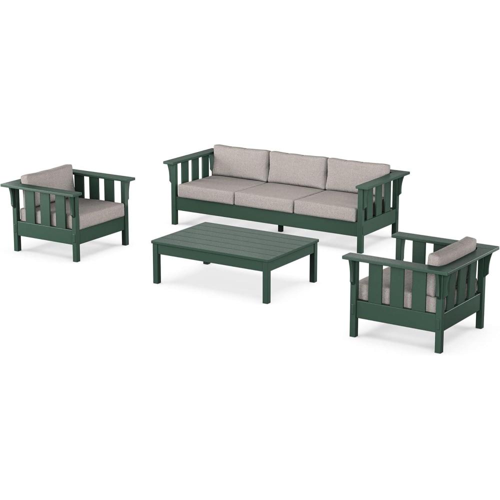 imageMartha Stewart by POLYWOOD Acadia 4Piece Deep Seating Set with Sofa in Green Buffalo Plaid Grey MistWeathered Tweed