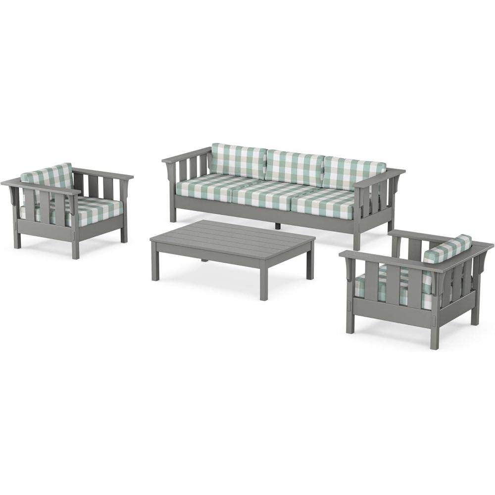 imageMartha Stewart by POLYWOOD Acadia 4Piece Deep Seating Set with Sofa in Slate Grey Ash CharcoalBuffalo Plaid Glacier Spa