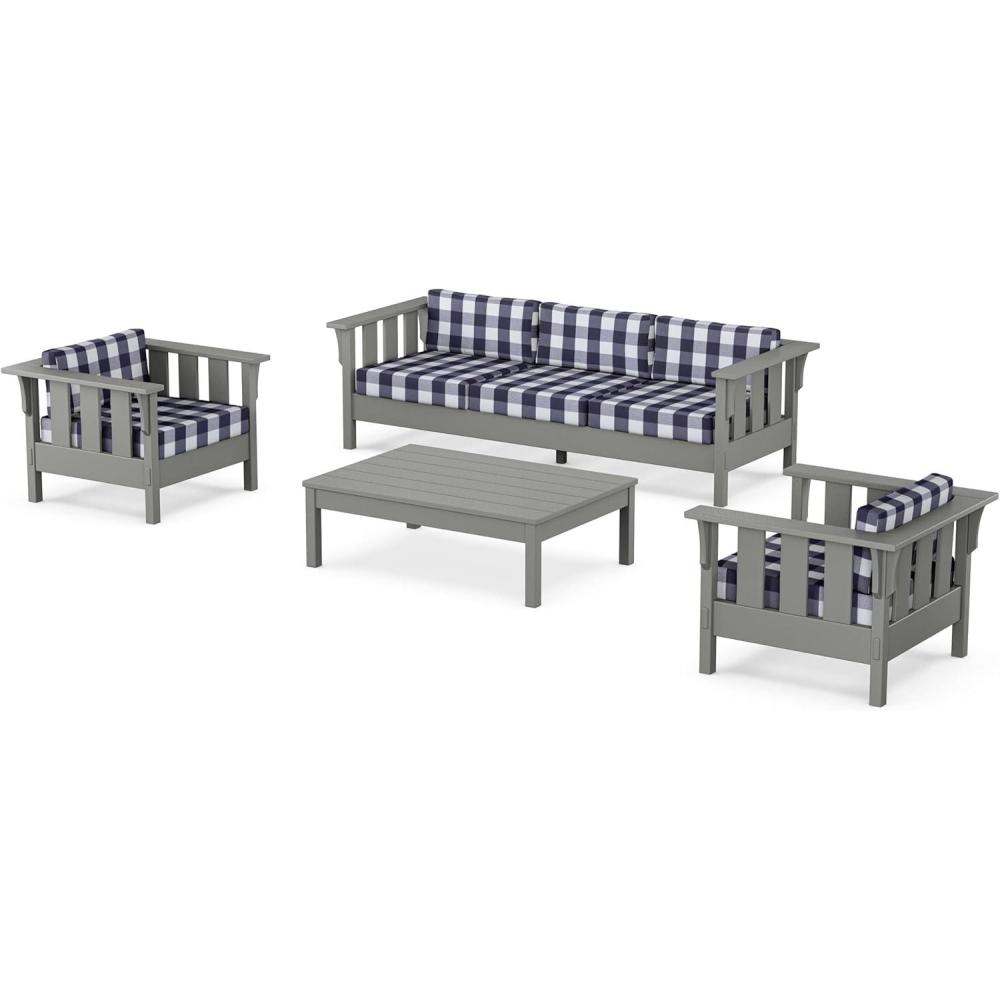 imageMartha Stewart by POLYWOOD Acadia 4Piece Deep Seating Set with Sofa in Slate Grey Ash CharcoalBuffalo Plaid Navy