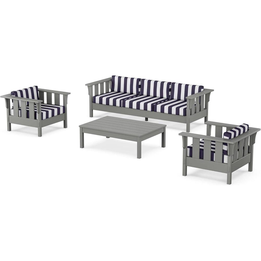 imageMartha Stewart by POLYWOOD Acadia 4Piece Deep Seating Set with Sofa in Slate Grey Ash CharcoalCabana Stripe Navy