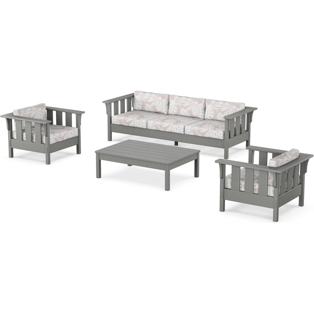 imageMartha Stewart by POLYWOOD Acadia 4Piece Deep Seating Set with Sofa in Slate Grey Ash CharcoalLeaf Dune Burlap