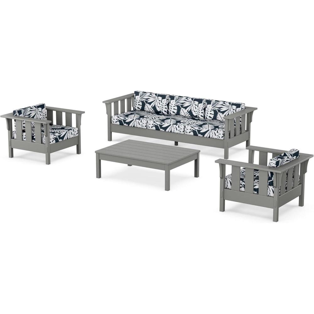 imageMartha Stewart by POLYWOOD Acadia 4Piece Deep Seating Set with Sofa in Slate Grey Ash CharcoalLeaf Marine Indigo