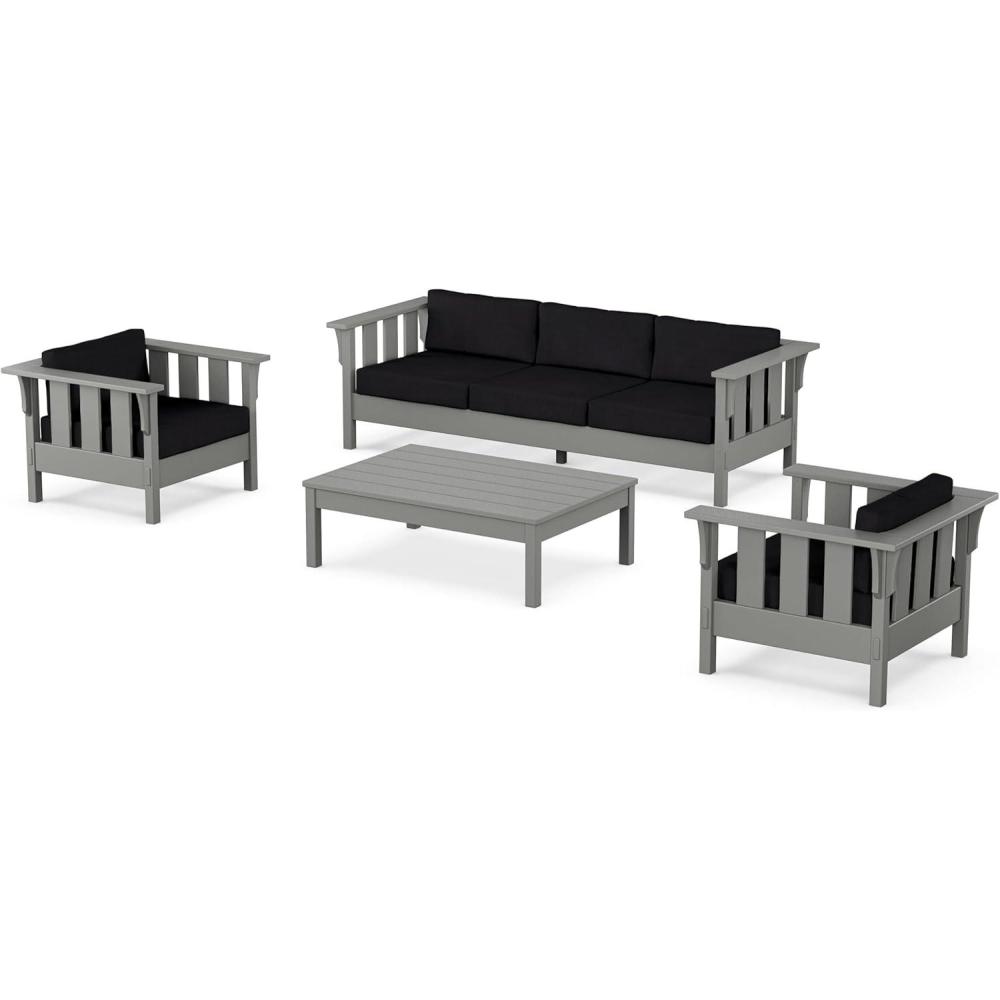 imageMartha Stewart by POLYWOOD Acadia 4Piece Deep Seating Set with Sofa in Slate Grey Ash CharcoalMidnight Linen
