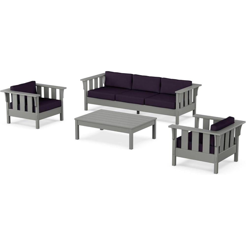 imageMartha Stewart by POLYWOOD Acadia 4Piece Deep Seating Set with Sofa in Slate Grey Ash CharcoalNavy Linen