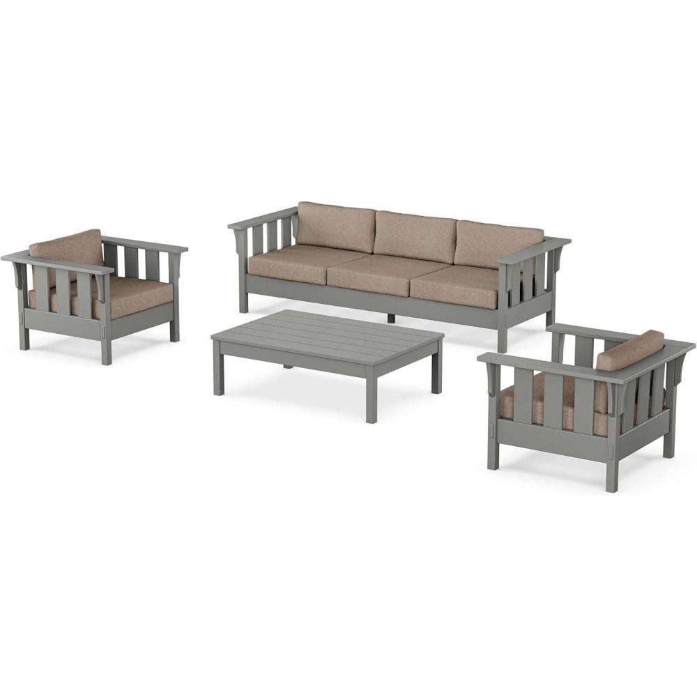 imageMartha Stewart by POLYWOOD Acadia 4Piece Deep Seating Set with Sofa in Slate Grey Ash CharcoalSpiced Burlap
