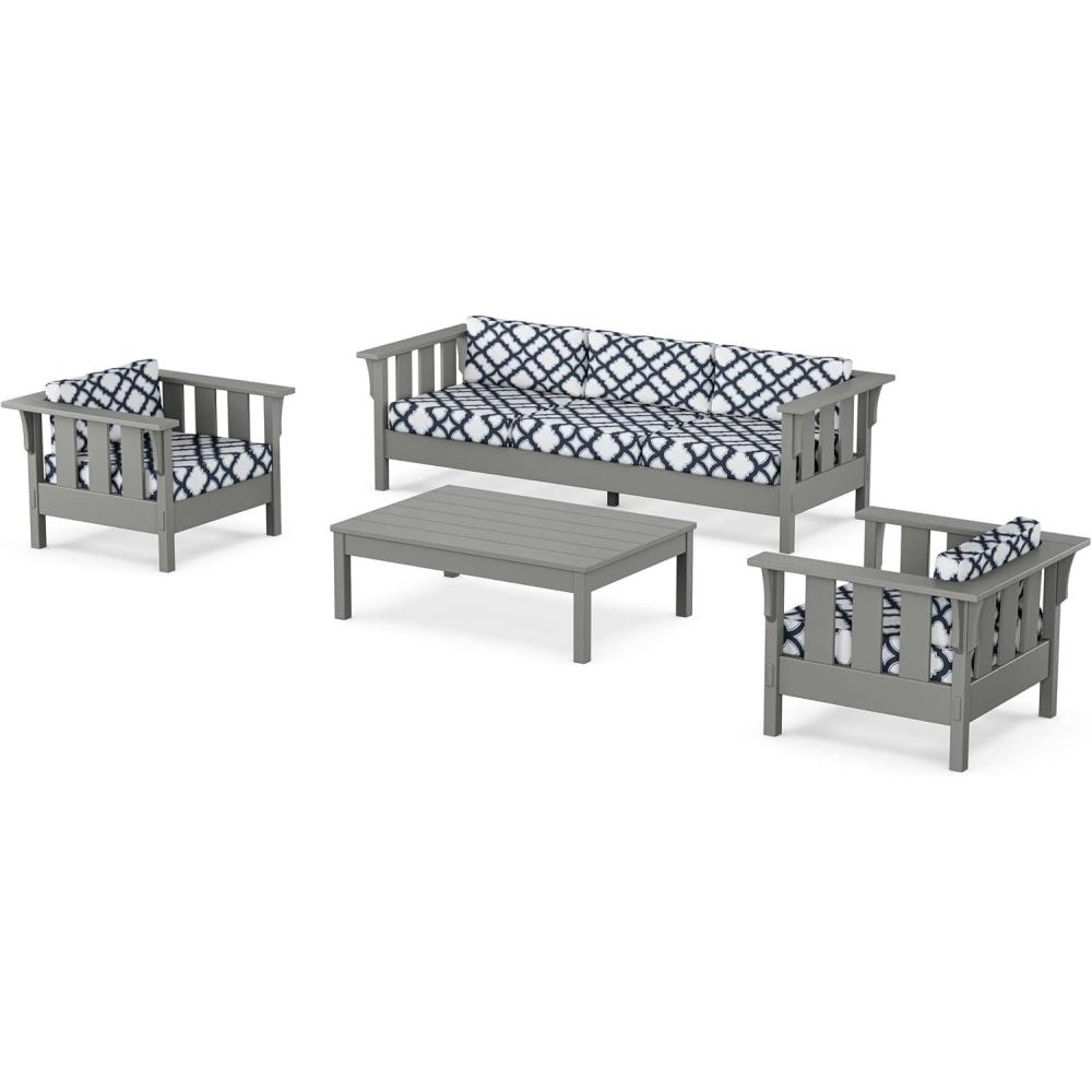 imageMartha Stewart by POLYWOOD Acadia 4Piece Deep Seating Set with Sofa in Slate Grey Ash CharcoalTrellis Marine Indigo