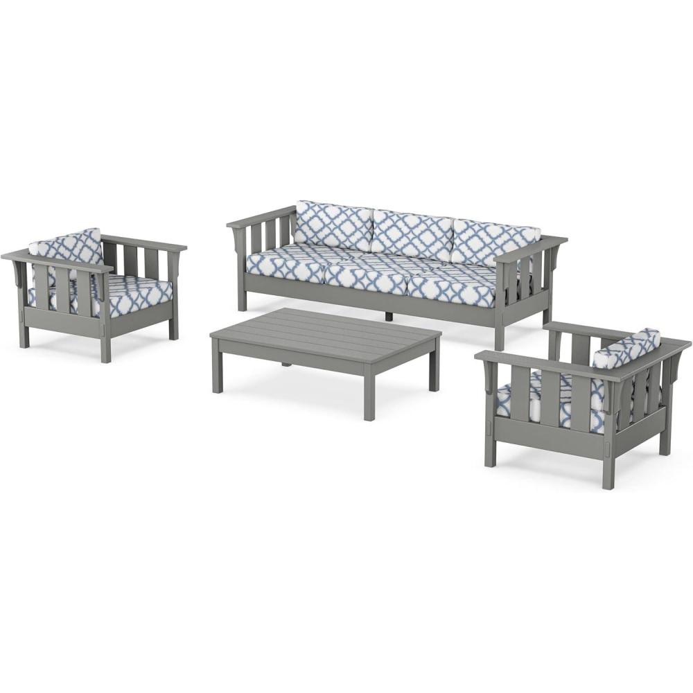 imageMartha Stewart by POLYWOOD Acadia 4Piece Deep Seating Set with Sofa in Slate Grey Ash CharcoalTrellis Sky Blue