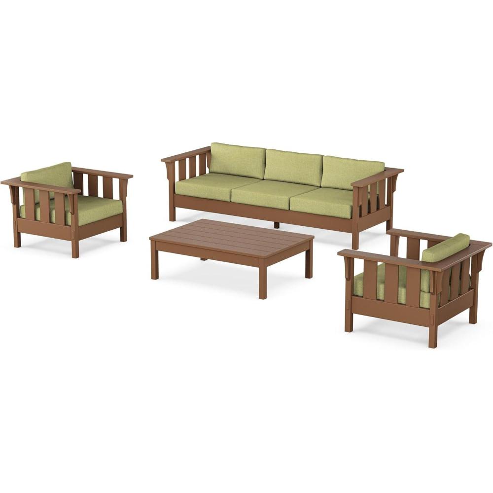 imageMartha Stewart by POLYWOOD Acadia 4Piece Deep Seating Set with Sofa in Teak Dune BurlapChartreuse Boucle