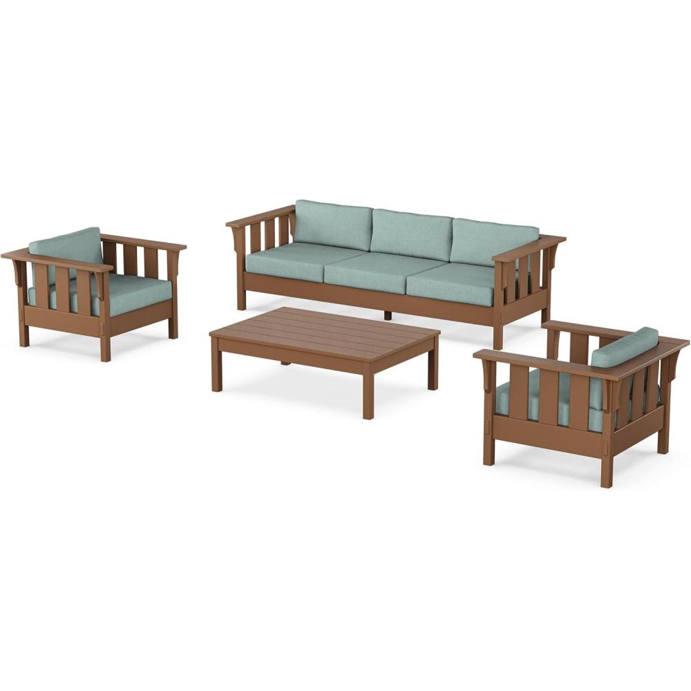 imageMartha Stewart by POLYWOOD Acadia 4Piece Deep Seating Set with Sofa in Teak Dune BurlapGlacier Spa