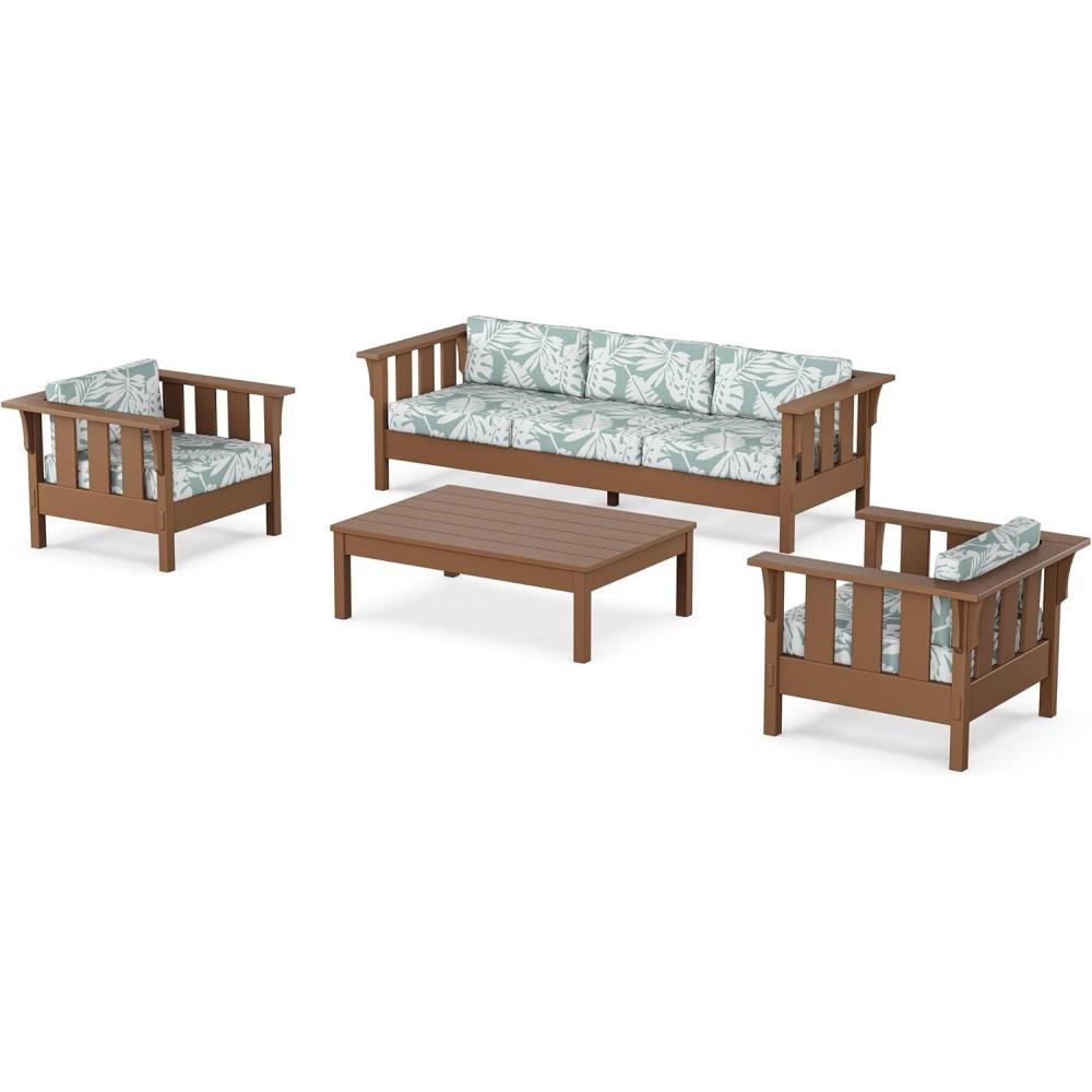 imageMartha Stewart by POLYWOOD Acadia 4Piece Deep Seating Set with Sofa in Teak Dune BurlapLeaf Glacier Spa