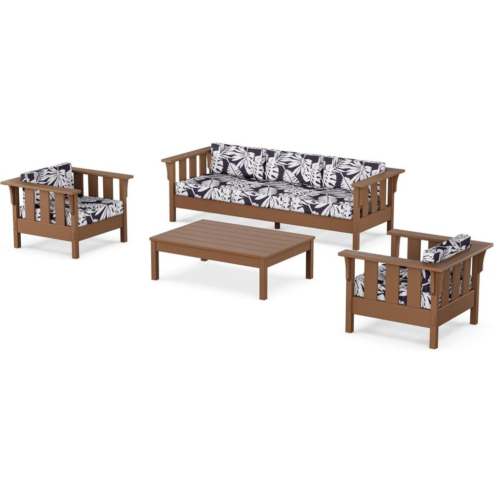 imageMartha Stewart by POLYWOOD Acadia 4Piece Deep Seating Set with Sofa in Teak Dune BurlapLeaf Navy