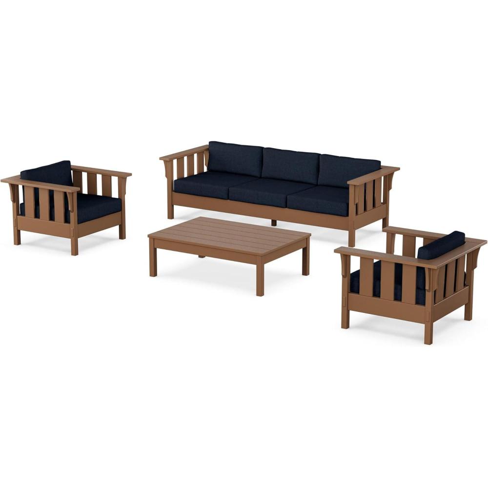 imageMartha Stewart by POLYWOOD Acadia 4Piece Deep Seating Set with Sofa in Teak Dune BurlapMarine Indigo