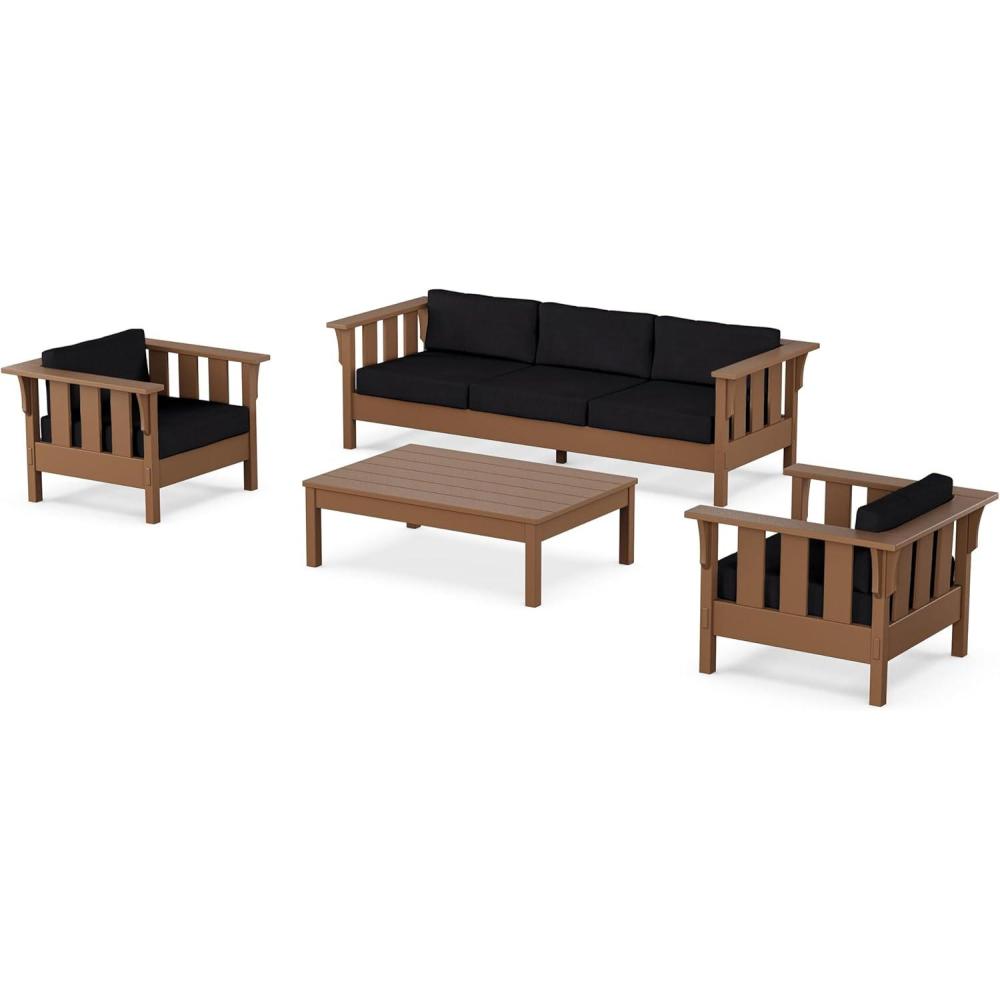 imageMartha Stewart by POLYWOOD Acadia 4Piece Deep Seating Set with Sofa in Teak Dune BurlapMidnight Linen