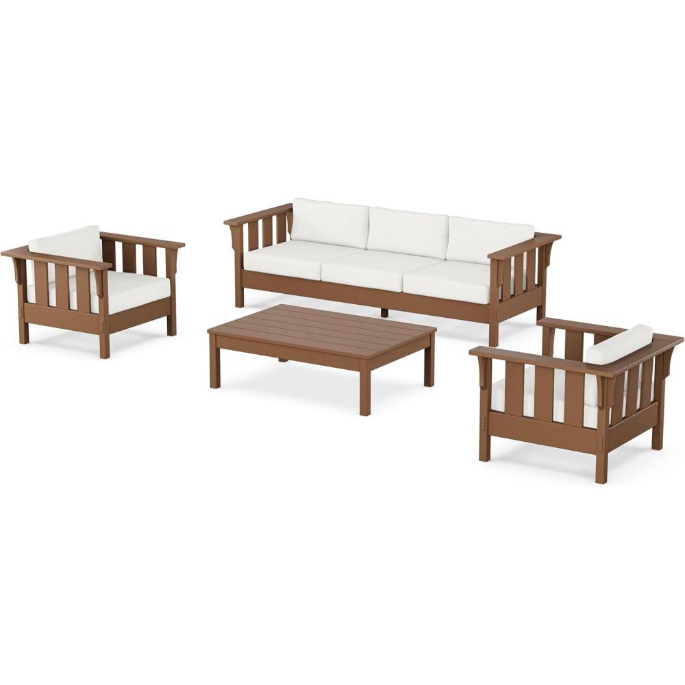 imageMartha Stewart by POLYWOOD Acadia 4Piece Deep Seating Set with Sofa in Teak Dune BurlapNatural Linen