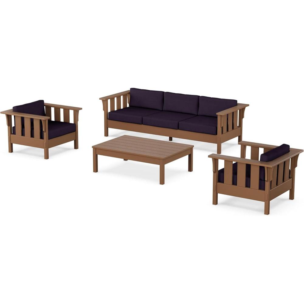 imageMartha Stewart by POLYWOOD Acadia 4Piece Deep Seating Set with Sofa in Teak Dune BurlapNavy Linen