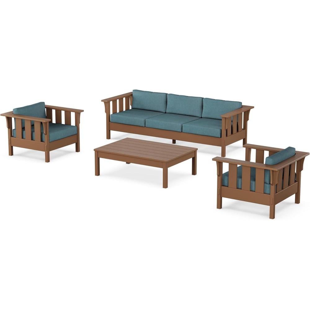imageMartha Stewart by POLYWOOD Acadia 4Piece Deep Seating Set with Sofa in Teak Dune BurlapOcean Teal