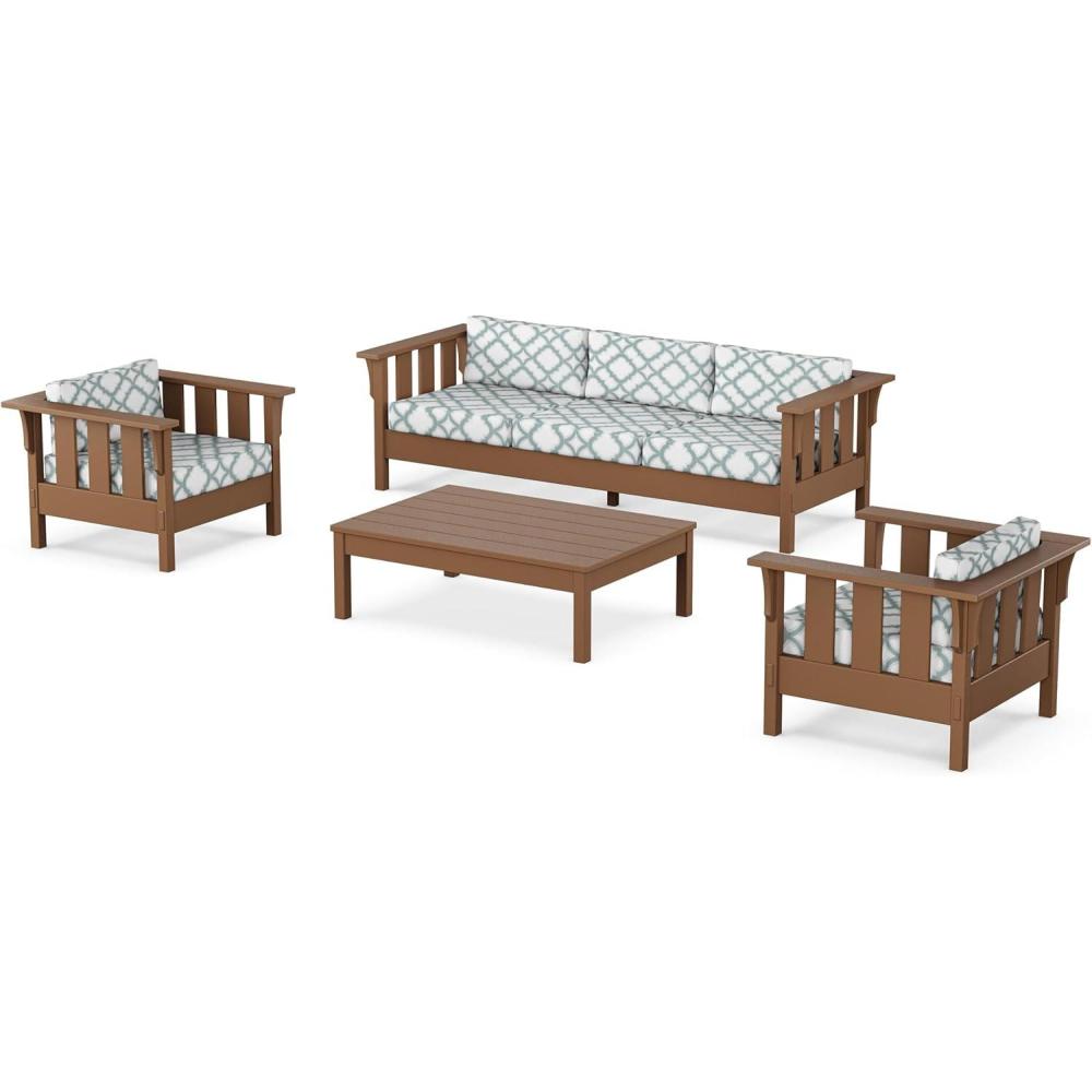imageMartha Stewart by POLYWOOD Acadia 4Piece Deep Seating Set with Sofa in Teak Dune BurlapTrellis Glacier Spa