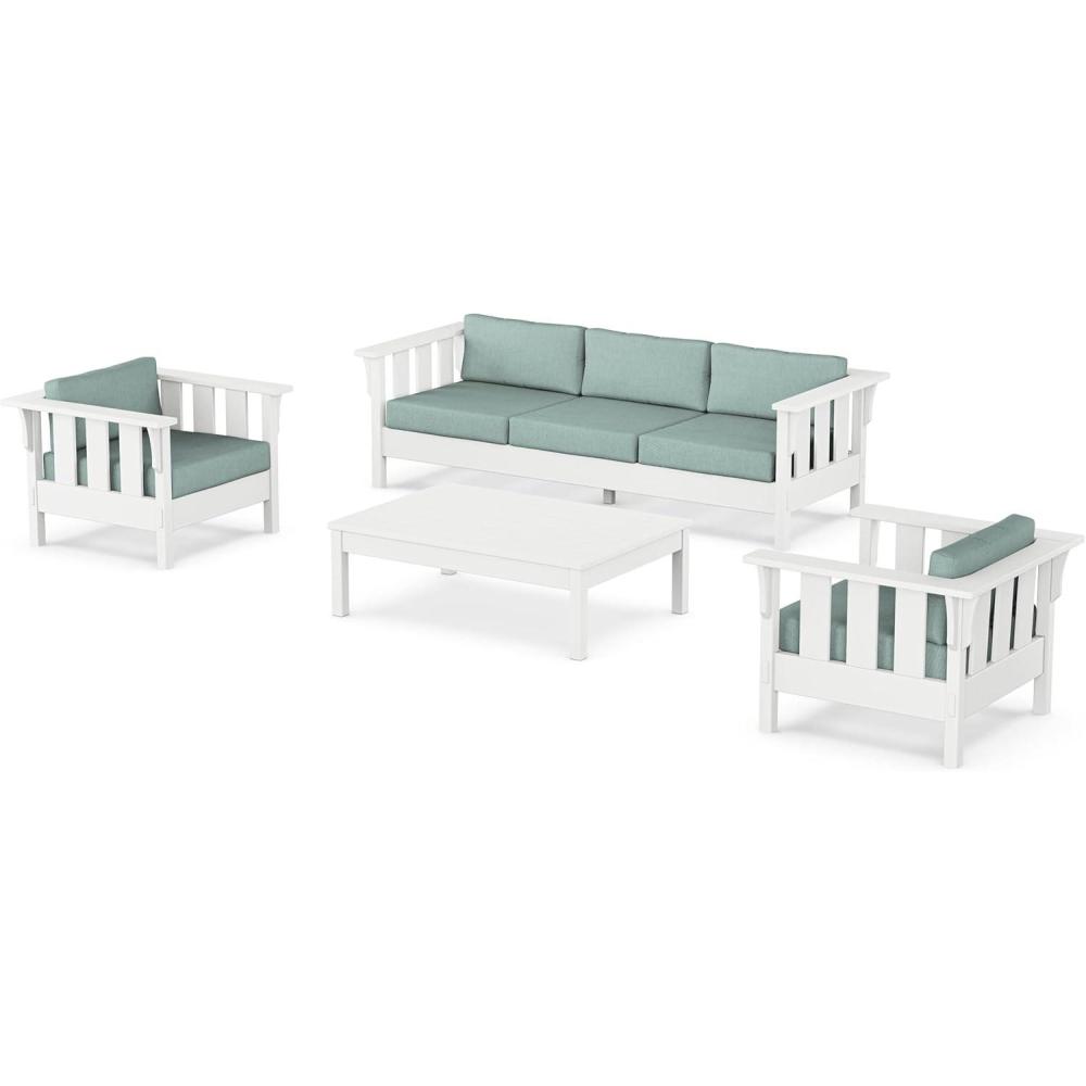 imageMartha Stewart by POLYWOOD Acadia 4Piece Deep Seating Set with Sofa in White Trellis Sky BlueGlacier Spa
