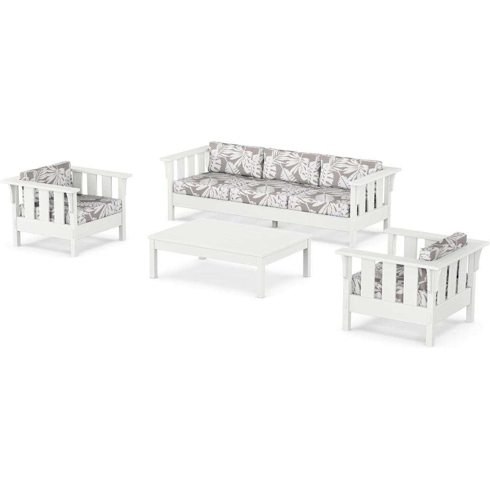 imageMartha Stewart by POLYWOOD Acadia 4Piece Deep Seating Set with Sofa in White Trellis Sky BlueLeaf Grey Mist