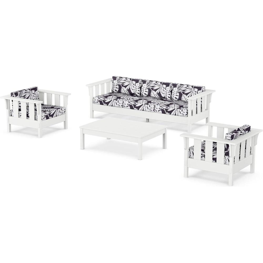 imageMartha Stewart by POLYWOOD Acadia 4Piece Deep Seating Set with Sofa in White Trellis Sky BlueLeaf Navy