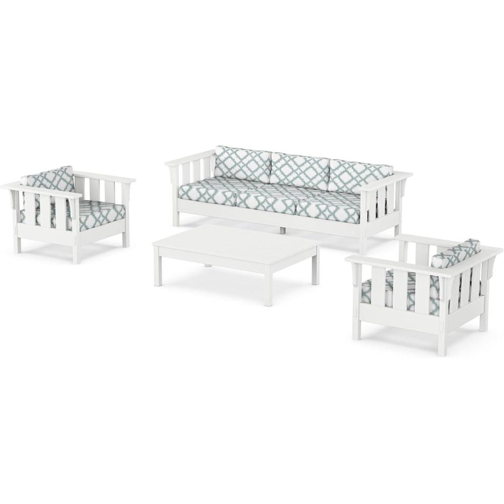 imageMartha Stewart by POLYWOOD Acadia 4Piece Deep Seating Set with Sofa in White Trellis Sky BlueTrellis Glacier Spa