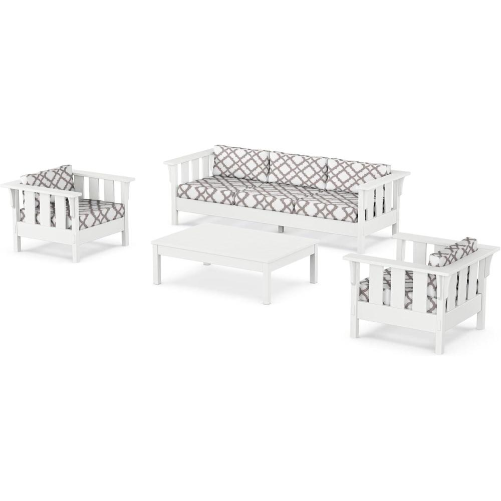imageMartha Stewart by POLYWOOD Acadia 4Piece Deep Seating Set with Sofa in White Trellis Sky BlueTrellis Grey Mist